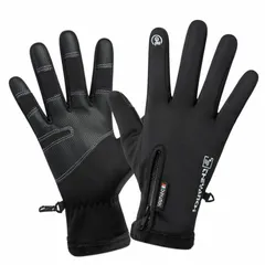 手袋 グローブ アウトドア 防寒 防風 二重導電性繊維 裏起毛 ファスナー付き ワーキング 通学 通勤 男女兼用 ブラック( 9063）在庫セール