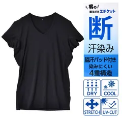 インナー Tシャツ 《Vネック：ブラック》新品 未使用 メンズ 紳士 汗染み対策 脇汗 エチケット 下着 肌着 ストレッチ 接触冷感 ドライ 紫外線対策 Yシャツ下 ワイシャツ下【C9T】【メール便1】ファッション メンズ M L LL 夏
