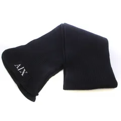 アルマーニエクスチェンジ A/X ARMANI EXCHANGE リブニット マフラー ショール ロゴ メリノウール 黒 ブラック /KW ■GY31のサムネイル