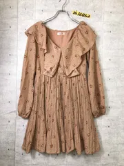 美品！Bye Bye バイバイ花柄＆ドットプリーツワンピース ビッグネック 長袖