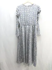 ◇ apres jour 花柄 長袖 ロング丈 ワンピース サイズF ブルー ベージュ レディース E  【1406050094539】