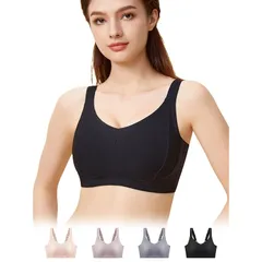 [veimia] 胸を小さく見せるブラ 小さく見せるブラ ノンワイヤーブラ 大きいサイズ 垂れた胸補正ブラ 通気孔の脇高ブラ【約2カップ小さく見せる】ぶらナイトブラ 揺れ軽減･見痩せ･ホールド力 シームレスブラ color：ブラック size：3XL