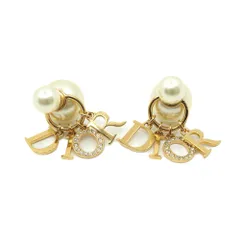 【栄】ディオール Dior Tribales ピアス 一対 約10.5g メタル ゴールド パール 小物 アクセ 保存袋