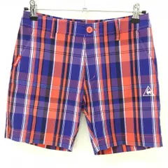 【超美品】ルコックゴルフ ショートパンツ ネイビーパープル×レッドピンク チェック柄  レディース 9 ゴルフウェア le coq sportif