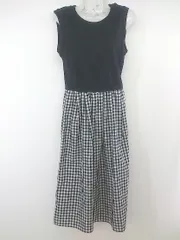 ◇ KBF ケービーエフ URBAN RESEARCH チェック ノースリーブ 膝下丈 ワンピース サイズF ブラック ホワイト レディース P  【1301190019308】