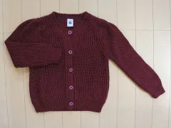 プチバトー petit bateau アウトレット 子供服 女の子 3歳 約 90cm ベビー服 長袖 カーディガン えんじ ボルドー 綿100% 無地 秋 冬★4 トップス 冬服 ガールズ キッズ ベビー 【中古】 ユーズド 子ども服
