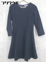 ◇ ◎ NATURAL BEAUTY BASIC ベルト付 長袖 膝丈 ワンピース サイズM ネイビー レディース 【中古】 【1002802319440】