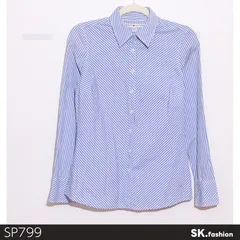 美品 TOMMY HIFIGER トミー ヒルフィガー トップス シャツ 長袖 ストライプ柄 レギュラーカラー フロントボタン ベーシックスタイル 　ブルー　 【SP799-00】 送料無料　古着　レディース