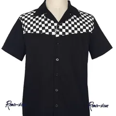 ★SUMMER オールドファン 50’s キューバシャツ 市松柄 黒白 ボーリングシャツ M〜2XL 大きいサイズ 復刻 ロカビリー ヴィンテージ★sw600