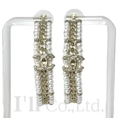 CHANEL　シャネル　ココマーク　フープ　ピアス　A20C　GP　フェイクパール　ライトゴールド　ホワイト　ブランドジュエリー　アクセサリー　イヤリング　両耳用　メッキ　メタル　COCO　CC【中古】【72154】
