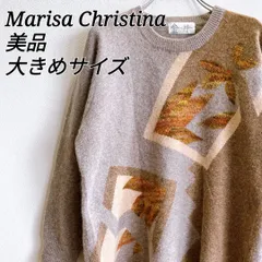 美品⭐️ マリサ クリスティーナ marisa Christina ニット セーター ウール混 クルーネック 大きめ ゆったり オーバーサイズ ベージュ ボタニカル柄 秋冬 Lサイズ ボタニカル柄 ヴィンテージ アート柄 クラシックのサムネイル