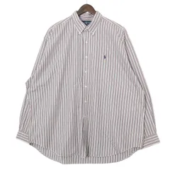 90's ラルフローレン 長袖ボタンダウンシャツ BLAKE ストライプ メンズUS-XXL カーキグリーン系 hsc-0026n