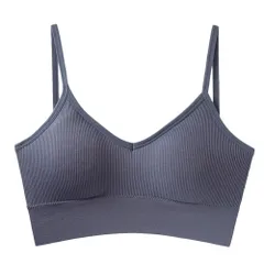 Karly Shop ブラトップ 見せブラ カップ付き ハーフトップ リブあみ 背中見せ バッククロス バックオープン パッド 取り外し おしゃれ  ha18