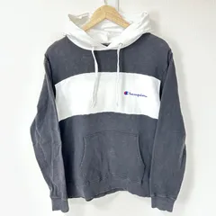 (^w^)b Champion チャンピオン スウェットプルオーバーパーカー フーディ トップス コットン 綿100% ロゴ刺繍 アメカジ 古着MIX デイリー タウンユース ブラック 黒×ホワイト 白 メンズ サイズM