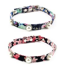 新品 子犬 リボン付き 鈴付き 首輪 調整可能 可愛い 軽量 2個セット猫用 ペット首輪 セーフティバックル付 (Sサイズ 犬首輪 (x 2) 真珠花柄)