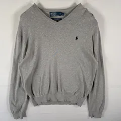 古着 ポロバイラルフローレン Polo by Ralph Lauren コットンニットセーター Ｖネック ワンポイントロゴ刺繍 L  ライトグレー メンズ