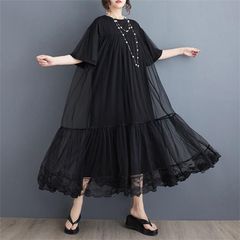 モード系  春夏ワンピース レディース ロング丈 半袖 シアー フレア Aライン これからの季節に 今っぽい着こなし 大人気 春夏のファッションシーンで欠かせない