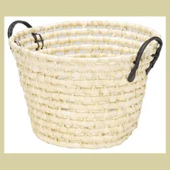 『メイズ』丸タイプバスケット（両手持ち）「37×25cm」　※定番,シンプル,ナチュラル,とうもろこしの皮,安価,廉価,安い,リーズナブル,軽量,かご,収納,バスケット,天然素材,ソフト,カジュアル,人気,まとめ買い,セット割引,売れ筋
