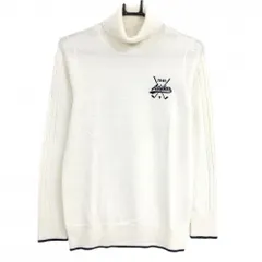 【美品】アディダス タートルネックセーター 白×ネイビー ロゴ刺しゅう ウール混 ニット レディース L/G ゴルフウェア adidas