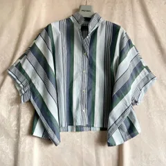 ナターリア　マルチストライプハイネックシャツ　緑青 natalia 半袖　日本製