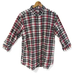 バックナンバー 長袖リネンシャツ チェック柄 トップス メンズ Lサイズ レッド×ネイビー系 BACK NUMBER 【中古】