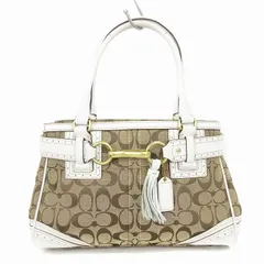 コーチ COACH ハンドバッグ トート シグネチャー キャンバス レザー 10507 タッセル 茶 ブラウン 白 ホワイト