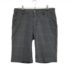 【超美品】アディダス ハーフパンツ 黒×白 チェック ロゴ刺しゅう  メンズ M/M ゴルフウェア adidas