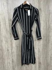 美品 LAUREN タグ付き ローレンラルフローレン ストライプ柄 Aライン ワンピース size00/白ｘ黒 ■◇◎レディース