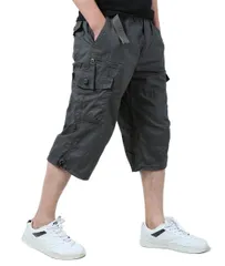 L_ダークグレー カーゴパンツ メンズ 7分丈 ゆったり ハーフパンツ 夏 無地 綿 おしゃれ 大きいサイズ grey L