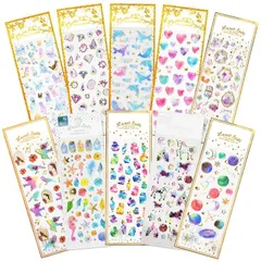 【在庫処分】3D 大量10枚セット 手帳/スマホケースのデコレーション等に キラキラシール キラキラした半透明のおしゃれでかわいいシールがいっぱい詰まったセット ステッカー 手帳 ごほうび 手紙 シール かわいい Fantasyon