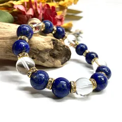 ラピスラズリ&水晶　パワーストーン　ブレスレット 12mm （ゴールド）メンズ・レディース　男性 [j]・女性　数珠ブレス　開運 [j]