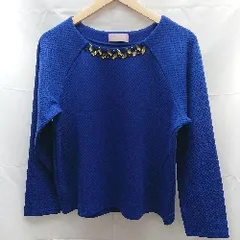 ◇ URBAN RECERCH ニット　ブルー　長袖Tシャツ ビジュ-　ラウンドネック　カットソー　FREEサイズ ロイヤルブルー 女 E  【1301260039786】
