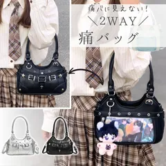 痛バに見えない 痛バッグ ショルダー 痛バ 小さめ 痛バック ミニ ショルダーバッグ ハンドバッグ トートバッグ レディース バッグ 2WAY 地雷系 ゴスロリ Y2K 推し活バッグ 可愛い 肩掛け トート 鞄 黒 銀色 推し活 推し 人気