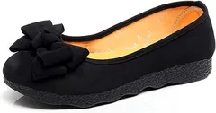Beaumens(ビューメンス) バレエシューズ やわらか レディース 大人 パンプス 歩きやすい 上履き スエード スウェード 調 エナメル スクエアトゥ リボン モチーフ ストラップ ヒール 厚底 4e(ブラック,  22.0 cm E)