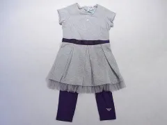 アルマーニジュニア armani junior アウトレット 子供服 女の子 3歳 4歳 約 100cm 半袖 ワンピース スパッツ グレー 紫 2点 春 夏 ★3 ガールズ 女児 キッズ 【中古】 ユーズド リサイクル こども