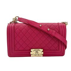 シャネル ショルダーバッグ レディース 肩掛け 斜め掛け ボーイシャネル ミディアム CHANEL キャビアスキン ピンク ゴールド金具【中古品】