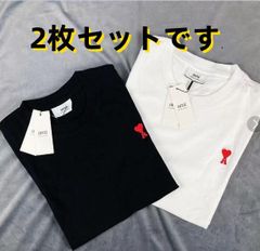 新品未使用 AmiParis アミパリス 半袖 Tシャツ ブラック 男女兼用 赤いハートの刺繍 黑+白 2枚