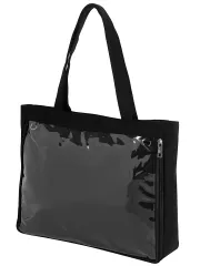 [ブブ オーハナ] クリア トートバッグ キャンバス生地 片面 スケルトン 透明 クリアパネル 推しバッグ 推し活 痛バッグ 痛バ レディース (黒) [ブラック]