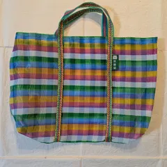 台湾製　漁師網バッグ　Lサイズ　ブルー×ピンク×ホワイト×イエロー×グリーン