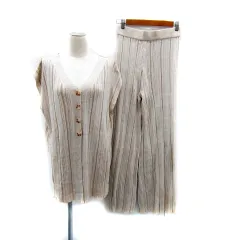 クラシカルエルフ classical elf セットアップ 上下 ニットベスト Vネック フレアパンツ ロング丈 ストライプ柄 L オフホワイト ベージュ /SY5