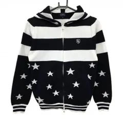 ★SALE価格★パーリーゲイツ ニットジップパーカー 白×ネイビー　ボーダー 星柄 レディース 0(S) ゴルフウェア PEARLY GATES