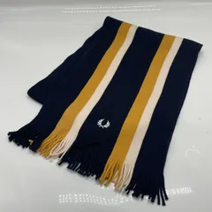 KO3328□FRED PERRYフレッドペリー ストライプ ウール マフラー ネイビー×イエロー