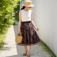 【最終値下げ！】＼大人クラシカルな華やぎを🌸／ロイスクレヨン＊ Lois CRAYON＊チュール×花柄スカート＊ヴィンテージ風・パープル・Mサイズ・美品✨