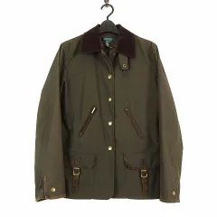 ローレンラルフローレン LAUREN RALPH LAUREN ジャケット ハンティングジャケット ブルゾン コーデュロイ襟 スエードレザー使い 裏チェック柄 S カーキ ダークブラウンのサムネイル