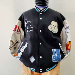 80s90s NFL デトロイトライオンズ ウールスタジャン 刺繍 L 袖レザー