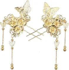 ドナリー かんざし 簪 髪飾り アジアンテイスト 2本セット レディース(蝶々/二本挿し)