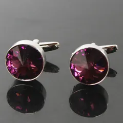 鎌倉カフス工房　アメジストスワロフスキー・ラウンドカフスボタン（カフリンクス）