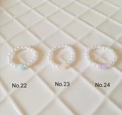 天然石とパールビーズのリング