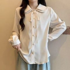 【新品】レトロガーリー♡ダブルカラーシフォンブラウス レディース ブラウス ホワイト ブラック グリーン M L 　F0831
