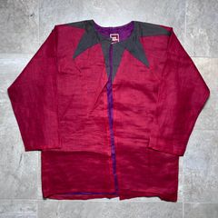 issey miyake  70s  変形ジャケット  9 size  赤  イッセイミヤケ  ブラウス  和装  レッド  麻100%  日本製  旧タグ
